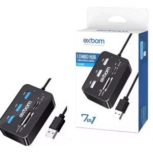 HUB USB 3.0 C/ LEITOR DE CARTÃO 7 EM 1 EXBOM