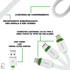 CABO CARREGADOR IPHONE 2M HMASTON